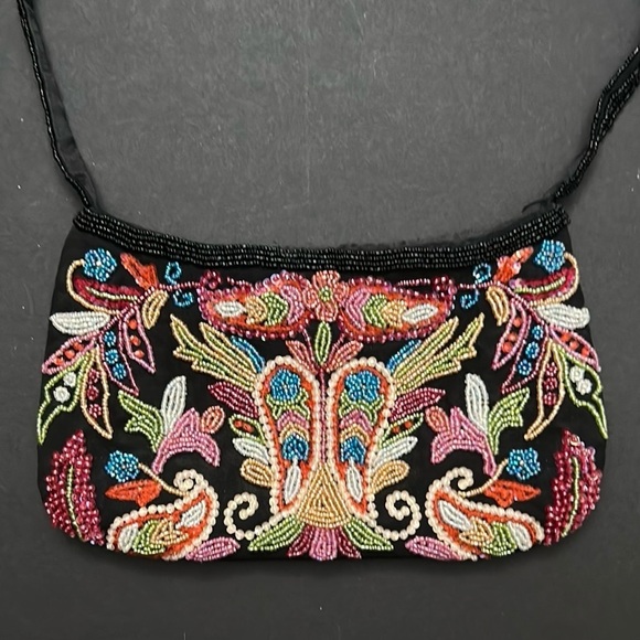 Express 90s Retro Style Black Beaded Women's Bag in Colorful Beads and Sequins - Picture 4 of 14